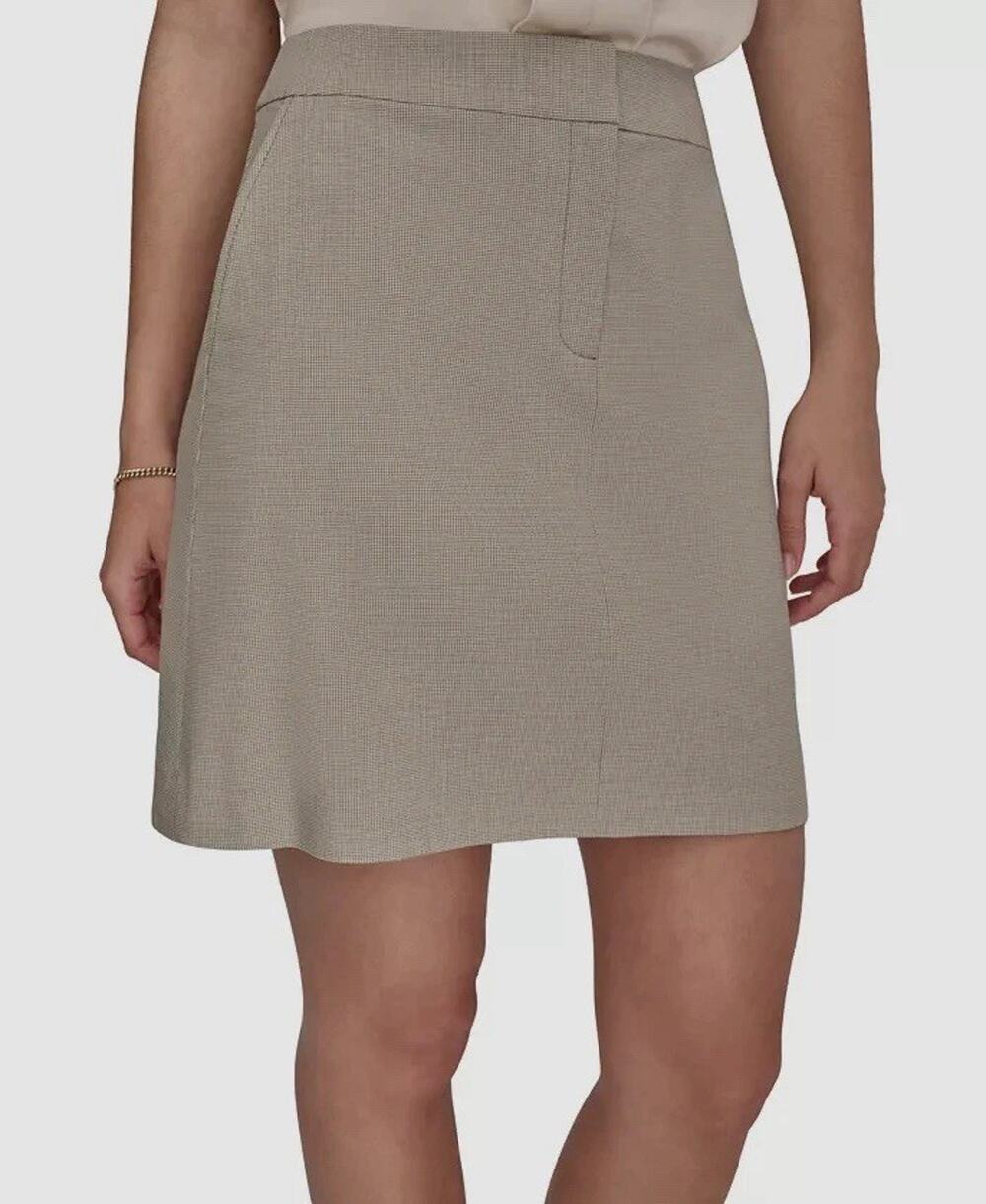 DKNY Women’s A-Line Skirt Size 18 Tan Stretch Career Office NWT Pockets
